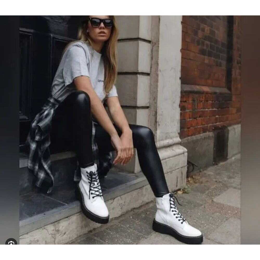 Dr. Martens White Leather Combat Boots with Black Lug Soles